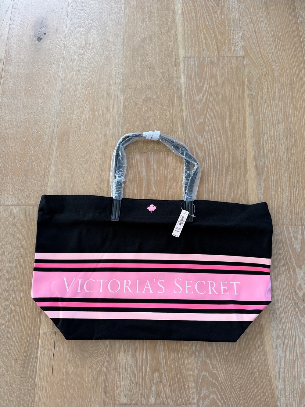 Victoria's Secret Pink and Black Striped Large Zippered Tote